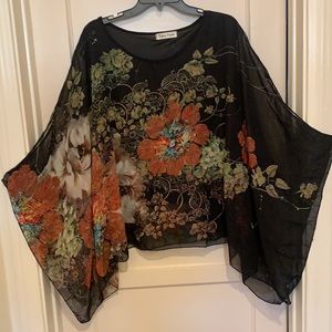 ANTHROPOLOGIE EALEY FUSHI POPPY FLORAL SHEER KIMONO TUNIC KAFTAN OVERLAY TOP M